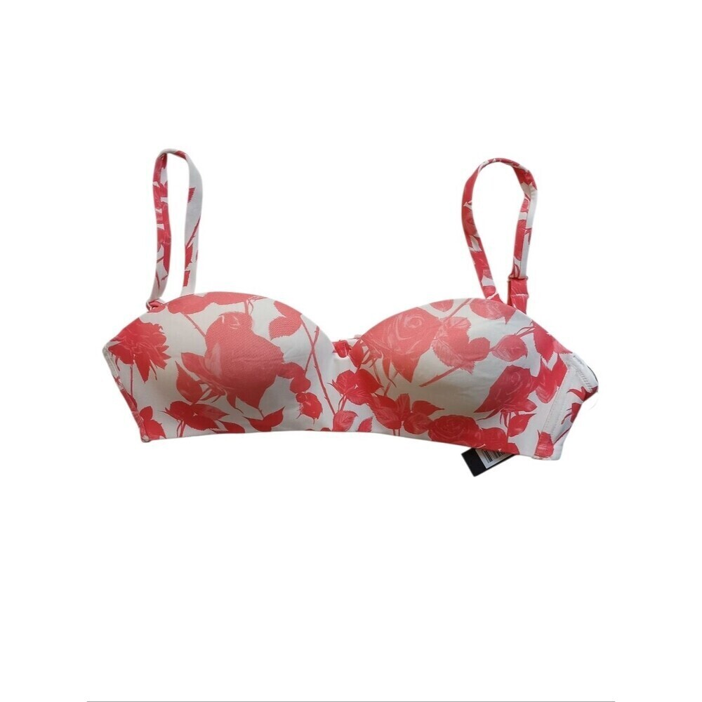 TA3 Wireless Swim Bikini Bra Top XS - Small A/B Cup Rosey Print Coral White NWT